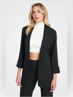 BNWT Anne Klein Black Open-Front Blazer 3/4 cuff sleeves small $129